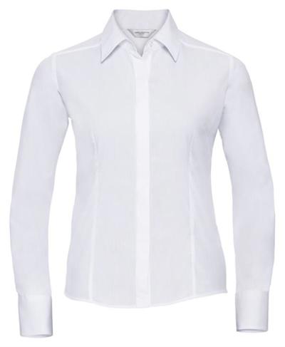 Ladies Long Sleeve Poly Cotton Easy Care Fitted Poplin Shirt