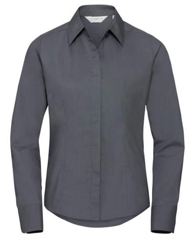 Ladies Long Sleeve Poly Cotton Easy Care Fitted Poplin Shirt