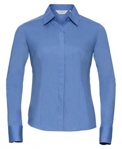 Ladies Long Sleeve Poly Cotton Easy Care Fitted Poplin Shirt