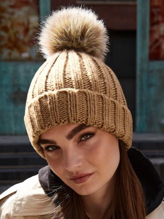 Fur Pom Pom Chunky Beanie