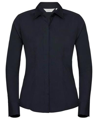 Ladies Long Sleeve Poly Cotton Easy Care Fitted Poplin Shirt