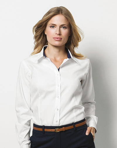 Women's contrast premium Oxford shirt long sleeved