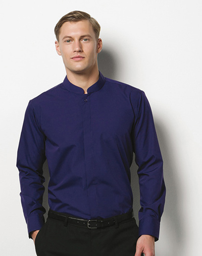 Mandarin Collar Fitted Shirt Long Sleeved