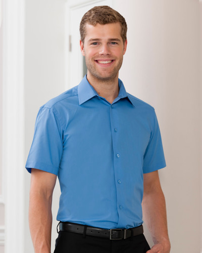Men's Short Sleeve Poly Cotton Easy Care Tailored Poplin Shirt