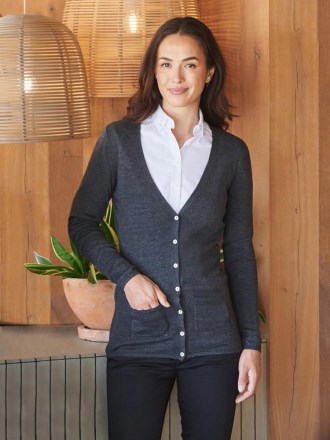 Ladies  V Button Cardigan