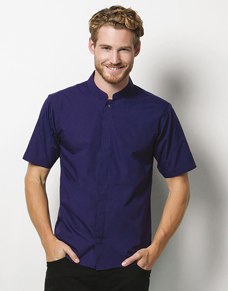 Mandarin collar fitted shirt short sleeved