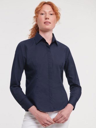 Ladies Long Sleeve Poly Cotton Easy Care Fitted Poplin Shirt