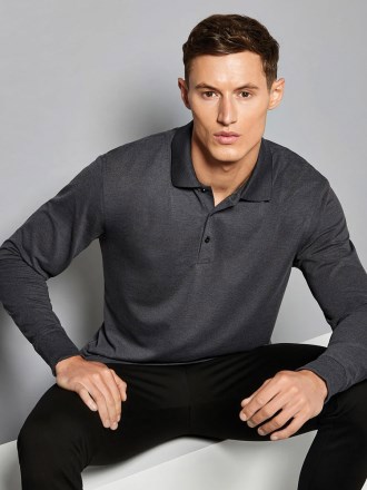 Mens Pique Long Sleeved Polo Shirt