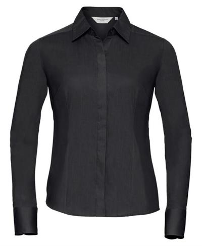 Ladies Long Sleeve Poly Cotton Easy Care Fitted Poplin Shirt