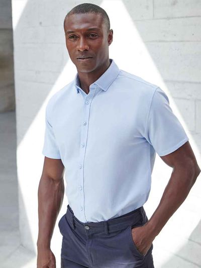 Henbury Short Sleeved Cotton Feel Coolplus® Shirt