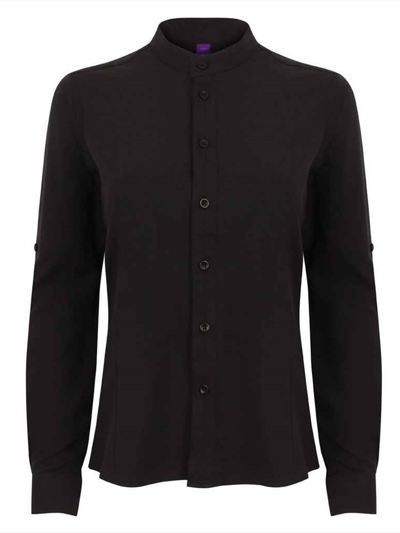 Henbury Ladies Mandarin Roll Sleeve Anti-Bac Wicking Shirt