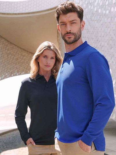 Henbury Unisex Long Sleeve Coolplus® Piqué Polo Shirt
