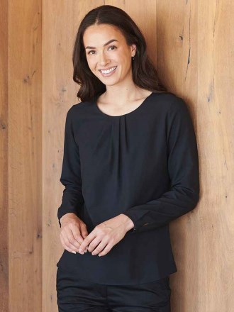 Henbury Ladies Pleat Front Long Sleeve Blouse