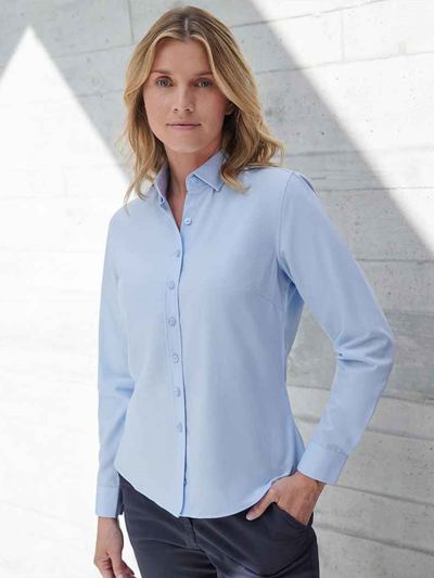 Henbury Ladies Long Sleeved Cotton Feel Coolplus® Shirt