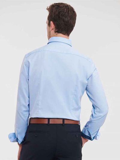 Russell Athletic Collection Long Sleeve Contrast Herringbone Shirt
