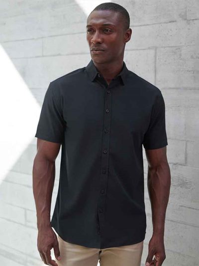 Henbury Short Sleeved Cotton Feel Coolplus® Shirt