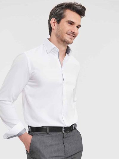 Russell Athletic Collection Long Sleeve Contrast Herringbone Shirt