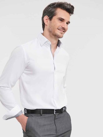 Russell Athletic Collection Long Sleeve Contrast Herringbone Shirt
